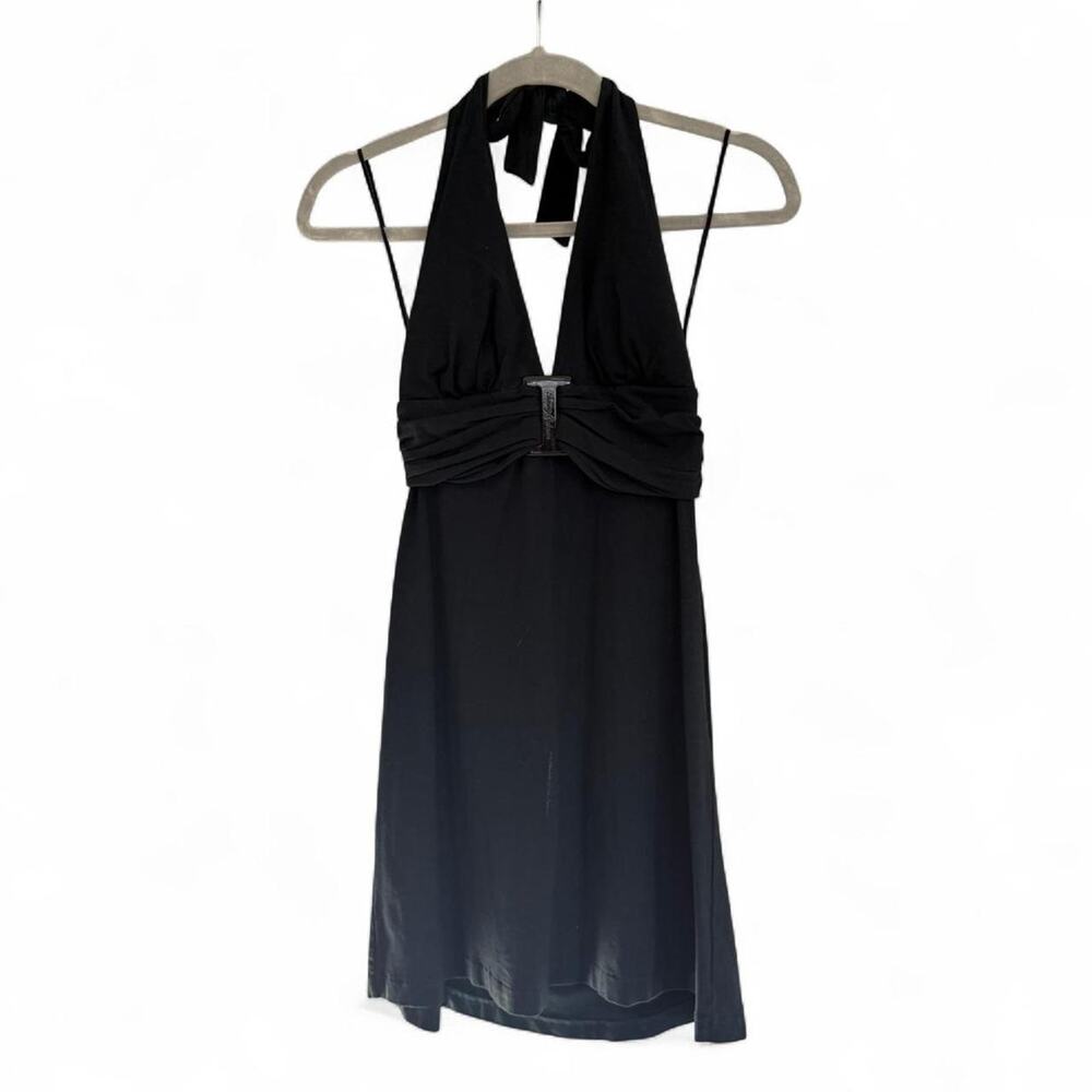 Y2K Size S Tommy Bahama Black halter top with tie back mini dress
